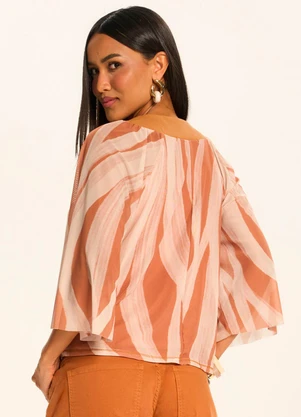 Doce Trama - Blusa Raglan em Tule Estampa Exclusiva Marrom - DOCE TRAMA