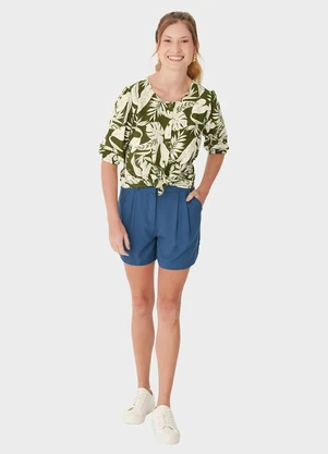 Malwee - Blusa Reta Tropical em Viscolinho Verde Militar - MALWEE