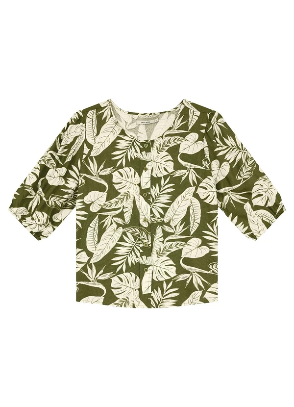 Malwee - Blusa Reta Tropical em Viscolinho Verde Militar 3
