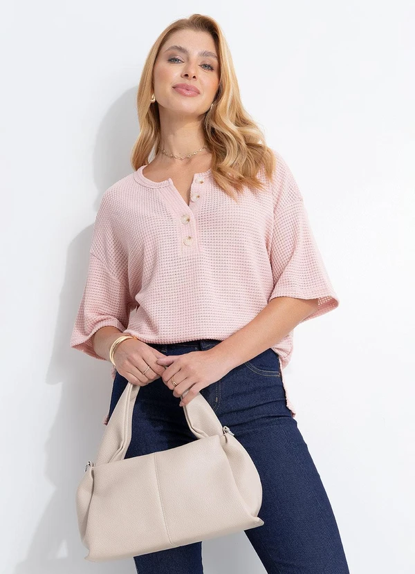 Quintess - Blusa Rosa Claro em Malha de Tricot 4