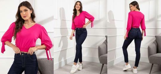 Blusa Rosa com Amarrao nos Punhos