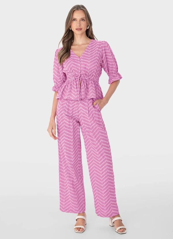 Malwee - Blusa Rosa Cropped Chevron com Amarração 2