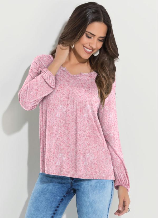 Quintess - Blusa Rosa Soltinha Mangas 3/4