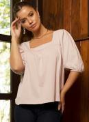 Blusa Ros com Decote Quadrado e Franzidos