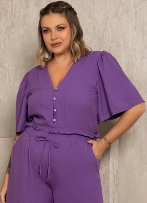Quintess - Blusa Roxa com Mangas Amplas e Botões - QUINTESS