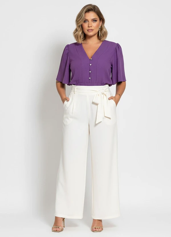 Quintess - Blusa Roxa com Mangas Amplas e Botões 4