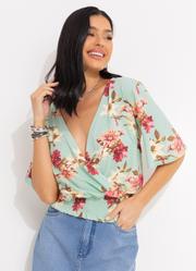 Blusa Soltinha Folhas Bord� Transpassada