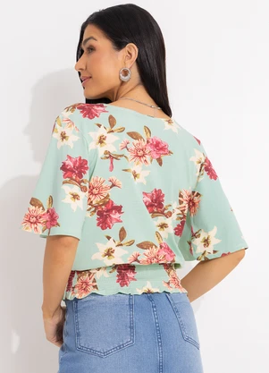 Quintess - Blusa Soltinha Folhas Bordô Transpassada - QUINTESS
