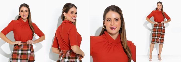 Blusa Terracota com Gola Rol