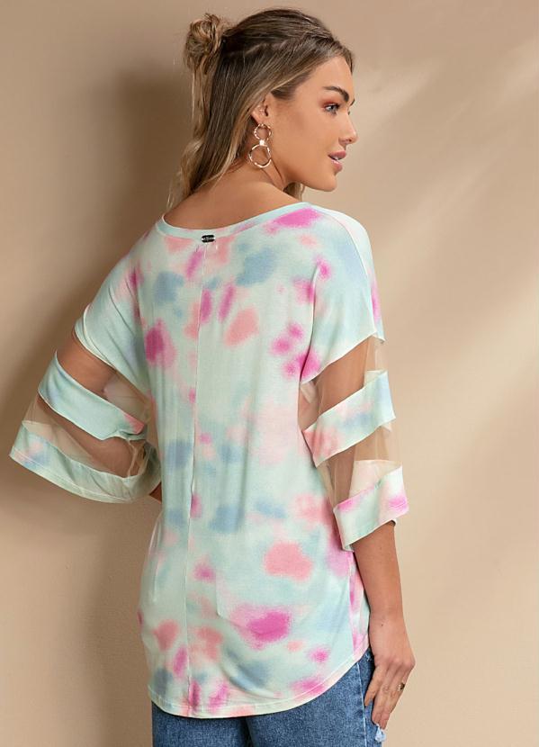 Quintess - Blusa Tie Dye Menta com Detalhes em Tule 2