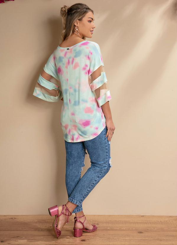 Quintess - Blusa Tie Dye Menta com Detalhes em Tule 4
