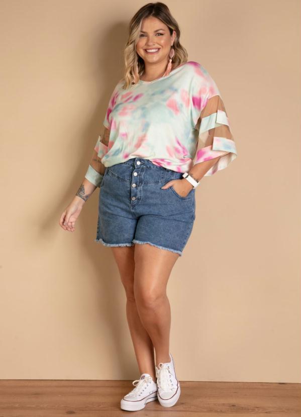 Quintess - Blusa Tie Dye Menta com Detalhes em Tule 7