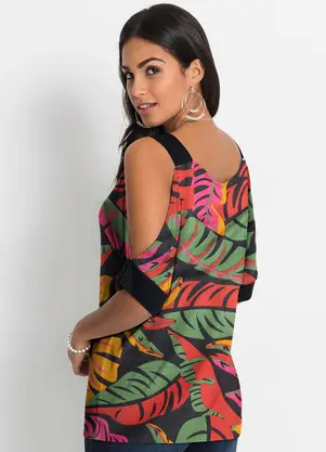 bonprix - Blusa Tropical em Malha Crepe - BONPRIX