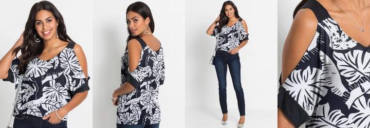 Blusa Tropical Preto em Malha Crepe