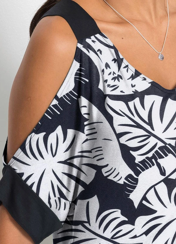 bonprix - Blusa Tropical Preto em Malha Crepe 4