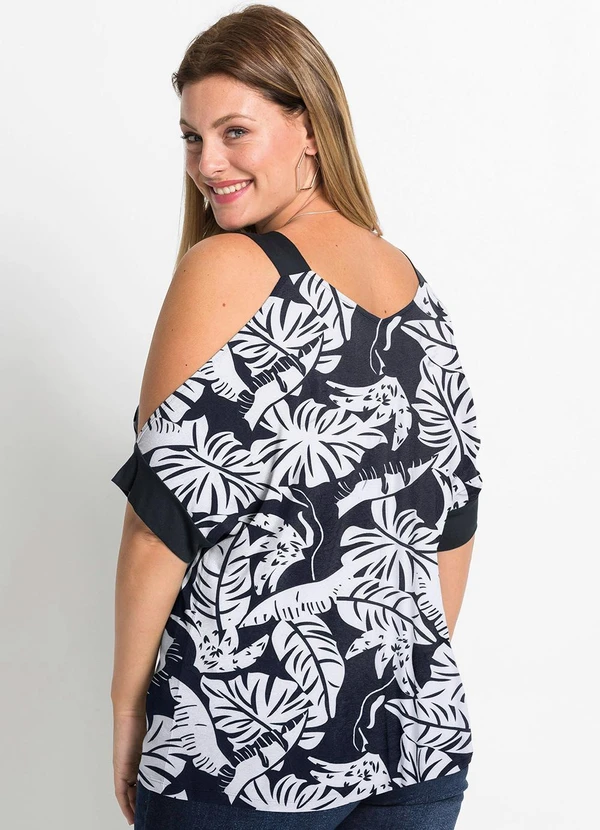 bonprix - Blusa Tropical Preto em Malha Crepe 6