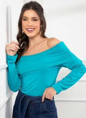 Quintess - Blusa Verde Água Ombro a Ombro - QUINTESS