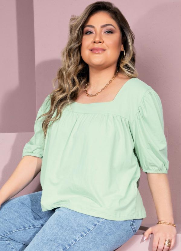 Quintess - Blusa Verde com Decote Quadrado e Franzidos 5