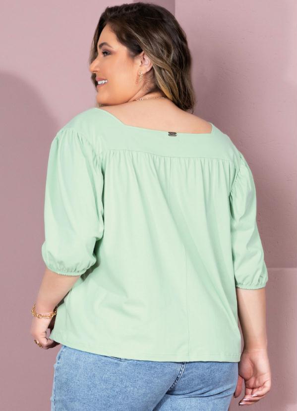 Quintess - Blusa Verde com Decote Quadrado e Franzidos 6
