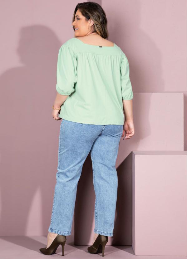 Quintess - Blusa Verde com Decote Quadrado e Franzidos 8