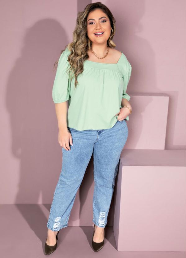 Quintess - Blusa Verde com Decote Quadrado e Franzidos 9