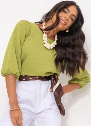 Quintess - Blusa Verde em Tecido Plano Jacquard - QUINTESS