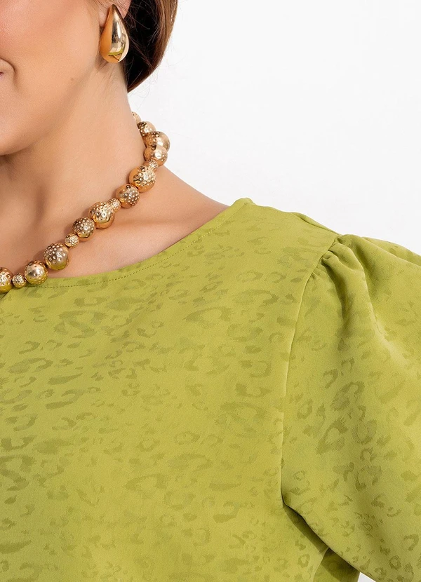 Quintess - Blusa Verde em Tecido Plano Jacquard