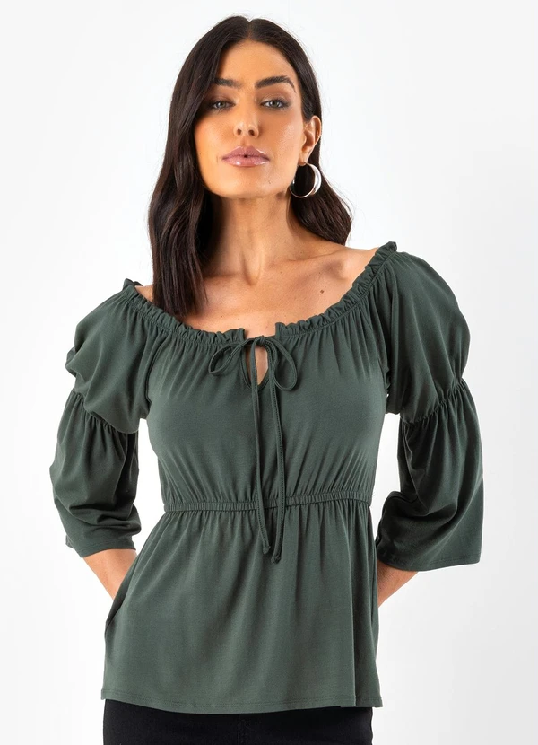 Quintess - Blusa Verde Escuro em Malha de Viscose