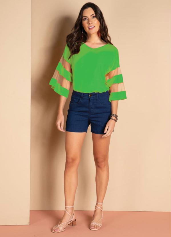 Quintess - Blusa Verde Folha Detalhes em Tule nas Mangas 5