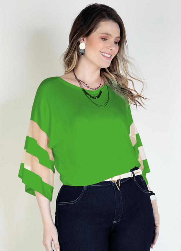 Quintess - Blusa Verde Folha Detalhes em Tule nas Mangas 6