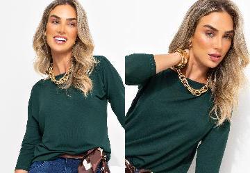 Blusa Verde Militar com Mangas 3/4