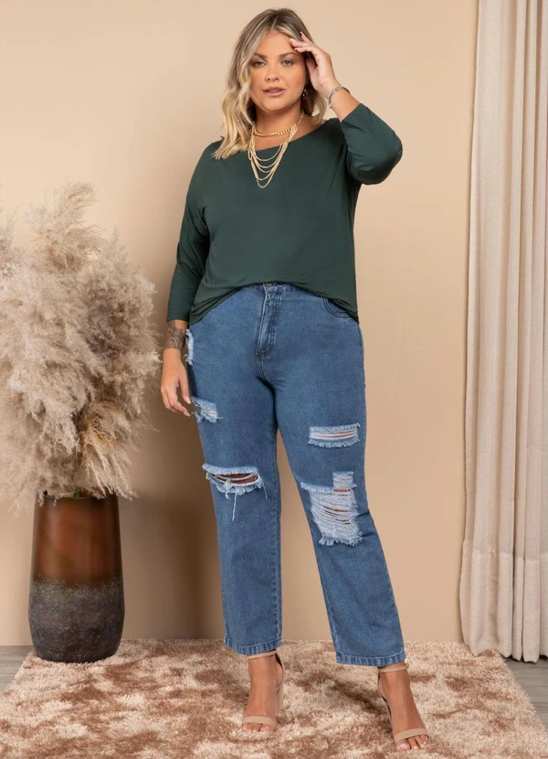 Quintess - Blusa Verde Militar com Mangas 3/4 9