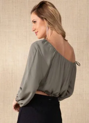 Quintess - Blusa Verde Oliva com Decote e Barra Ajustável - QUINTESS