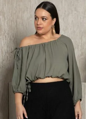 Quintess - Blusa Verde Oliva com Decote e Barra Ajustável - QUINTESS