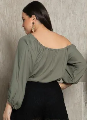 Quintess - Blusa Verde Oliva com Decote e Barra Ajustável - QUINTESS