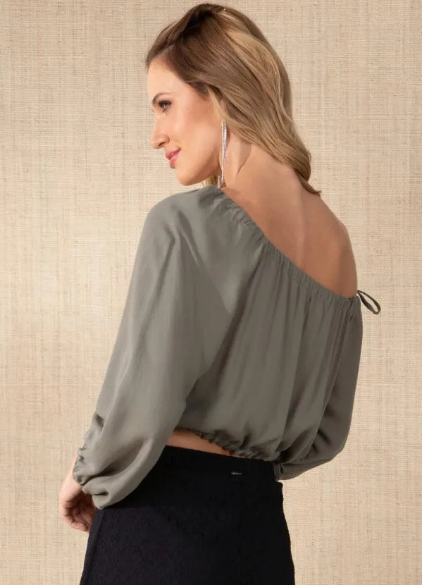 Quintess - Blusa Verde Oliva com Decote e Barra Ajustável 2