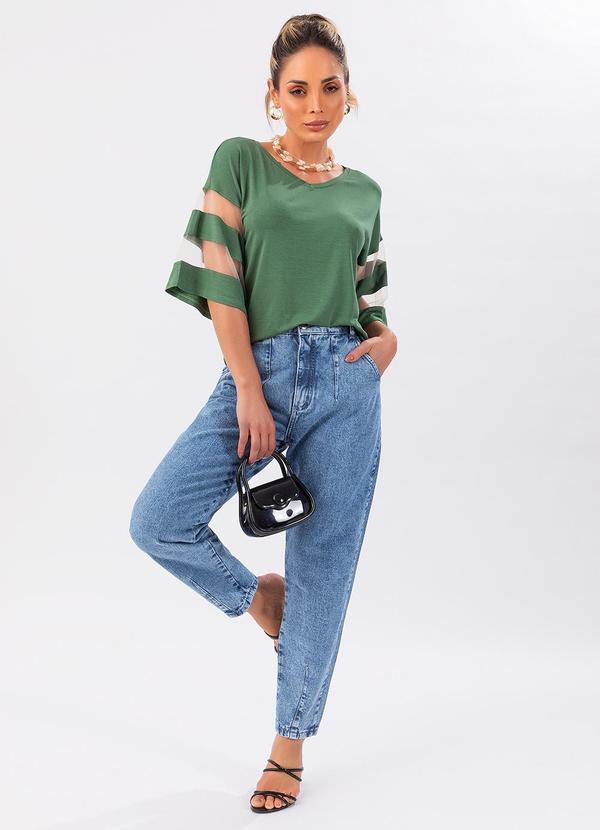 Quintess - Blusa Verde Oliva Detalhes em Tule nas Mangas 3