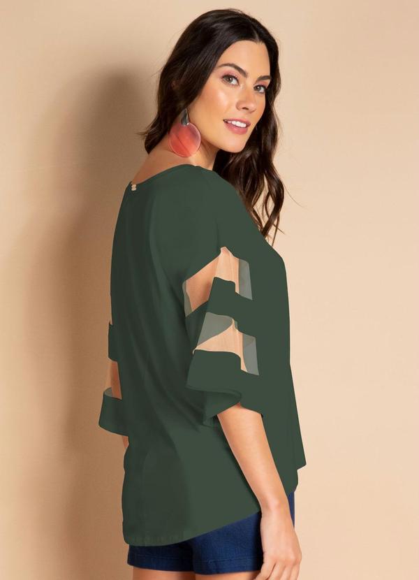 Quintess - Blusa Verde Oliva Detalhes em Tule nas Mangas 5