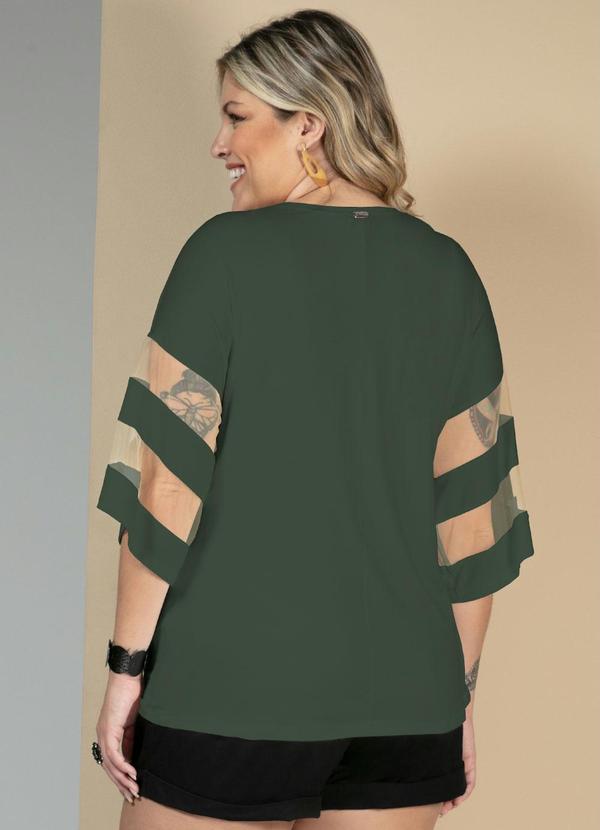 Quintess - Blusa Verde Oliva Detalhes em Tule nas Mangas 9