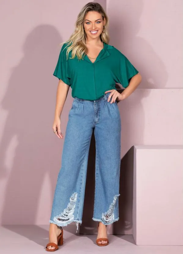 Quintess - Blusa Verde Soltinha com Gola 3