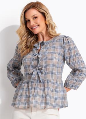 Blusa Xadrez Azul em Gaze de Algod�o