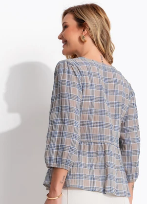 Quintess - Blusa Xadrez Azul em Gaze de Algodão - QUINTESS