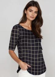 Blusa Xadrez Grid em Malha de Algodo