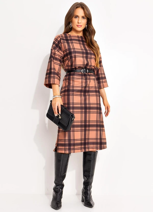 Quintess - Blusa Xadrez Marrom em Malha 4