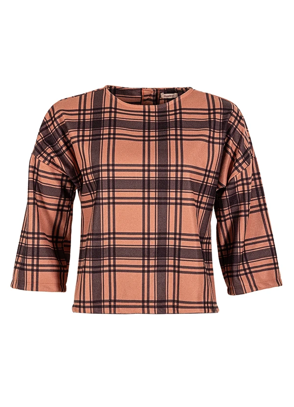 Quintess - Blusa Xadrez Marrom em Malha