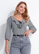 Blusa Xadrez Vichy Preto em Malha Texturizada