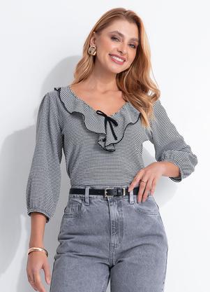 Blusa (Xadrez Vichy Preto) em Malha Texturizada