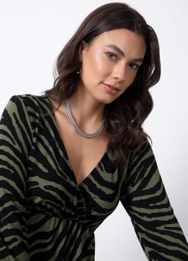 Quintess - Blusa Zebra Verde com Babados