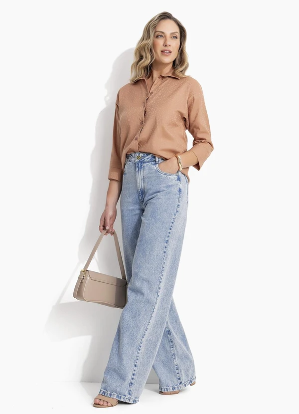 Quintess - Camisa Bege em Tecido Plano Jacquard Acetinado 6