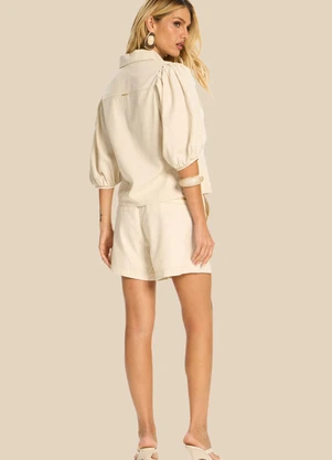 Doce Trama - Camisa Feminina Manga 3/4 Bufante Miragem Branco - DOCE TRAMA